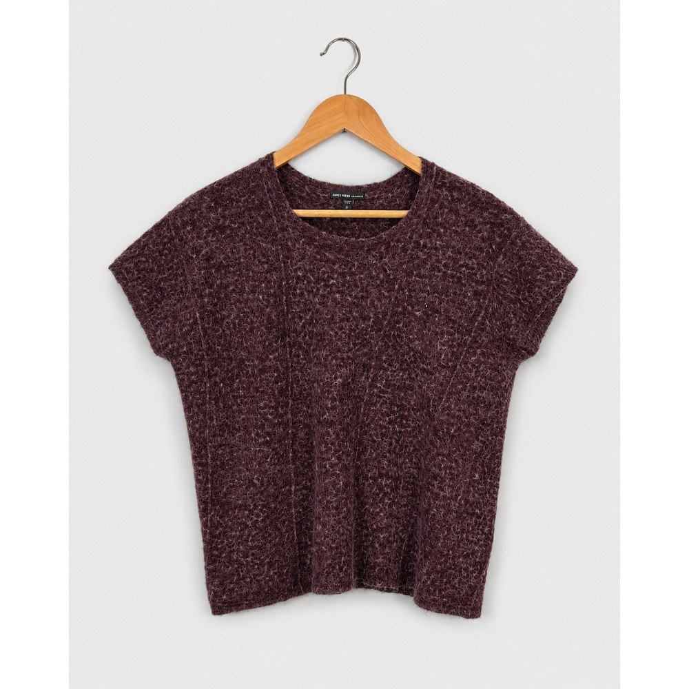 James Perse Los Angeles Burgundy Melange Fuzzy Knit Boxy Top Size 4 XL Luxury